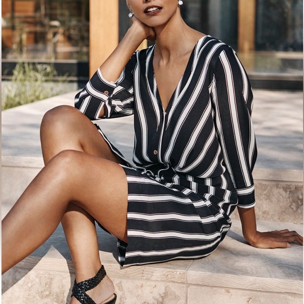 White House Black Market Stripped Gathered Waist Dress